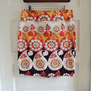 HeartSoul Orange & White Paisley Stretch Cotton Mini Skirt S/M